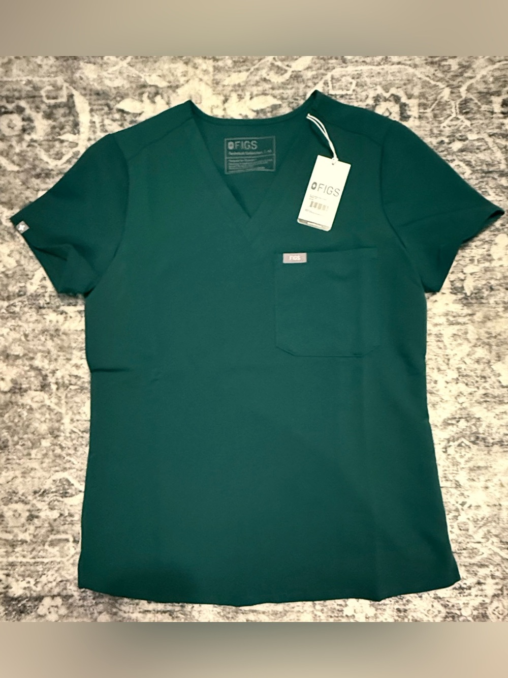 FIGS Women's V-Neck Scrub Top in Forest Green
